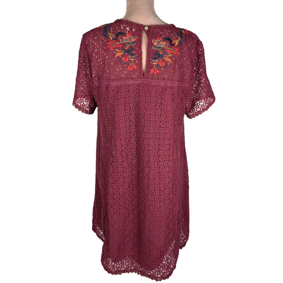 Umgee Women’s Size L Boho Lace Floral Embroidered Shift Dress Lined Red Burgundy - Picture 3 of 10